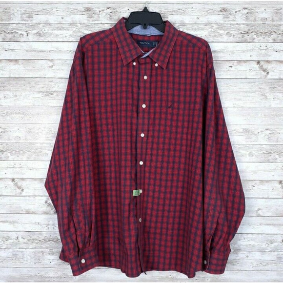 Nautica Mens Button Down Shirt XXL Long Sleeve Plaid 71A - Picture 1 of 4